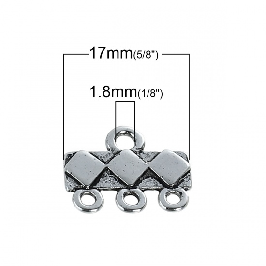 Immagine di Lega di Zinco Alternare Fermagli Rettangolo Argento Antico Diamante Disegno 17mm x 16mm 17mm x 14mm, 10 Seri