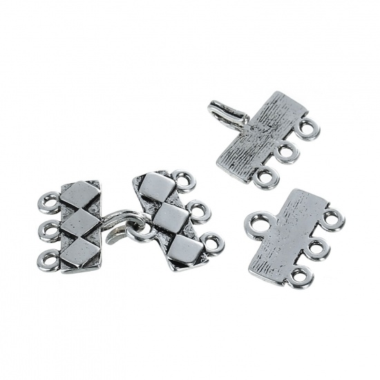 Picture of Zinc Based Alloy Hook Clasps Rectangle Antique Silver Color Rhombus Carved 17mm x16mm 17mm x14mm, 10 Sets