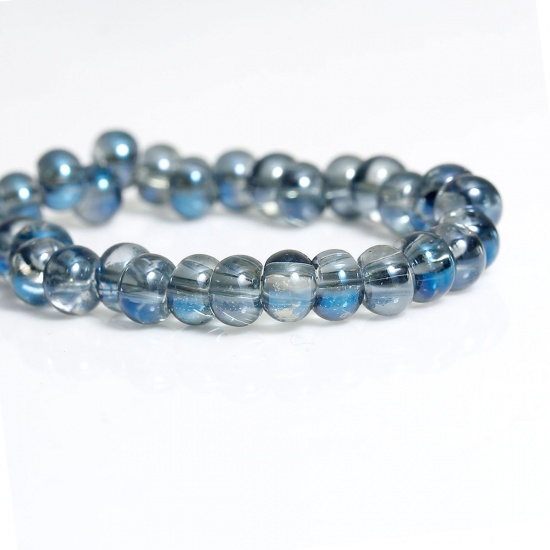 Picture of Glass Loose Beads Drop Blue & Transparent About 6mm x5mm, Hole: Approx 2mm, 38.5cm long, 1 Strand (Approx 100 PCs/Strand)
