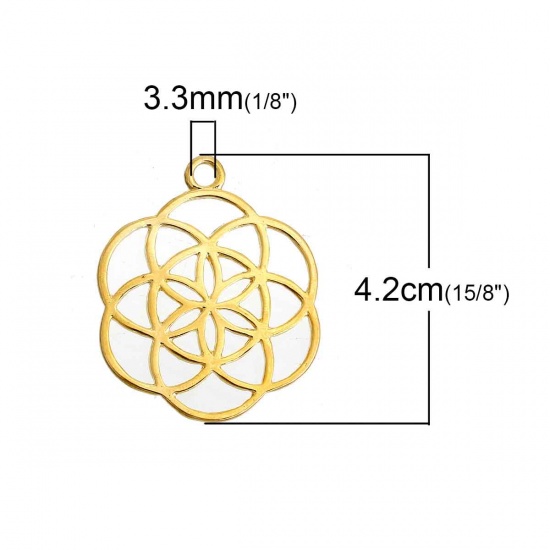Picture of Zinc Based Alloy Seed Of Life Pendants Flower Gold Plated Hollow Carved 42mm(1 5/8") x 34mm(1 3/8"), 5 PCs