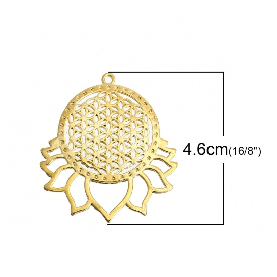 真鍮 生命の花 ペンダント 金メッキ 透かし彫刻 4.6cmx 4cm、 1 個 の画像