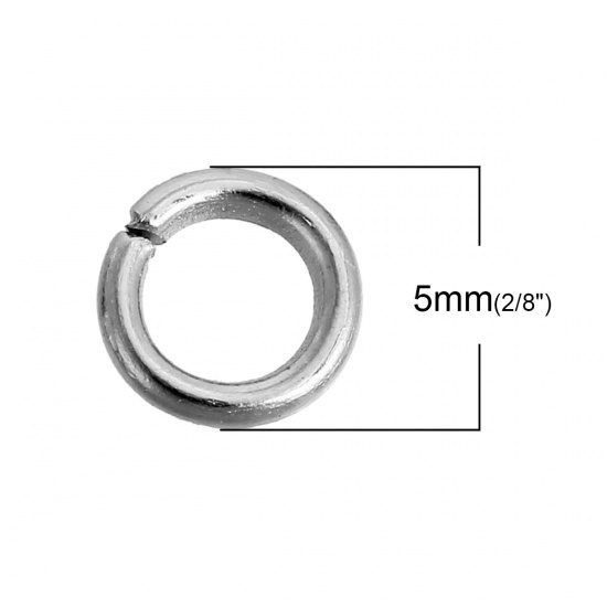 Picture of 1mm Iron Based Alloy Opened Jump Rings Findings Round Silver Tone 5mm Dia, 1000 PCs