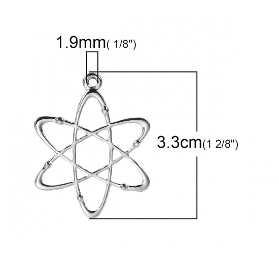 Immagine di Lega di Zinco Molecolare Chimica Scienza Charm Ciondoli Atomo Tono Argento 33mm x 26mm , 10 Pz