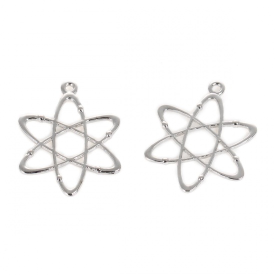 Picture of Zinc Based Alloy Atom Chemistry Science Pendants Silver Tone 33mm(1 2/8") x 26mm(1"), 10 PCs