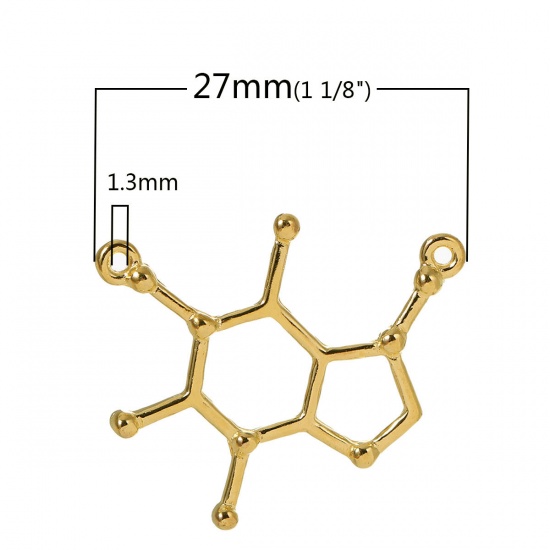 Bild von Zinklegierung Verbinder Koffein Molekülchemie Vergoldet 27mm x 23mm, 10 Stücke