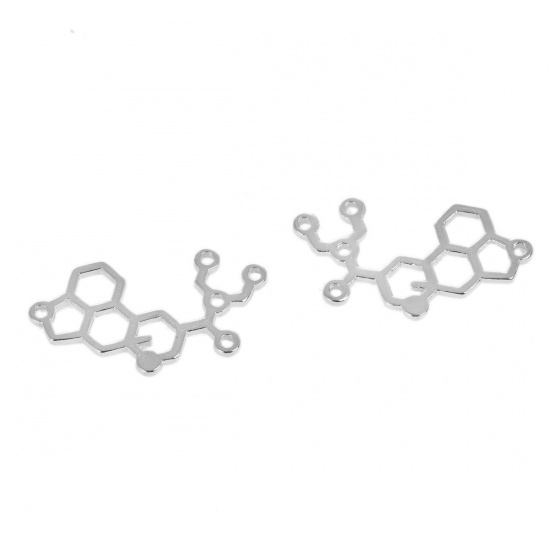 Picture of Zinc Based Alloy LSD Molecule Chemistry Science Connectors Findings Silver Tone 33mm x 19mm, 10 PCs