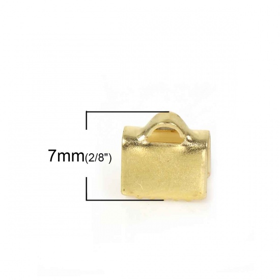 Picture of Brass Ribbon Crimp End For Jewelry Necklace Bracelet Briefcase Gold Plated 7mm( 2/8") x 7mm( 2/8"), 50 PCs                                                                                                                                                    