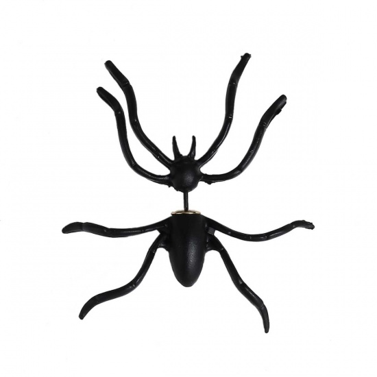 亜鉛合金 3D ダブルキャッチ ピアス ハロウィーン・蜘蛛 ブラック 4.3cm x4cm、 1 個 の画像