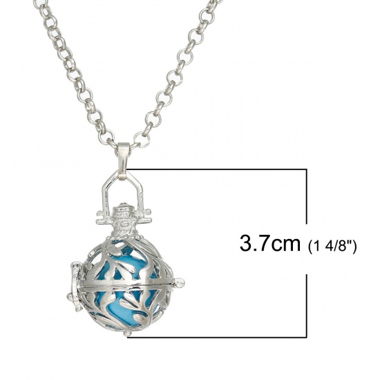 Picture of Sweater Necklace Long Silver Tone Mexican Angel Caller Bola Harmony Ball Wish Box Leaf Pattern Hollow ( Fit Beads Size: 16mm ) 80.5cm(31 6/8") long, 1 Piece
