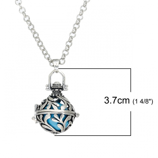 Picture of Sweater Necklace Long Antique Silver Color Mexican Angel Caller Bola Harmony Ball Wish Box Leaf Pattern Hollow ( Fit Beads Size: 16mm ) 82.5cm(32 4/8") long, 1 Piece