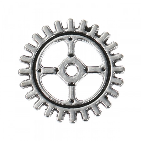 Lega di Zinco Steampunk Charm Ciondoli Ingranaggio Argento Antico Filigrana 12mm Dia, 100 Pz