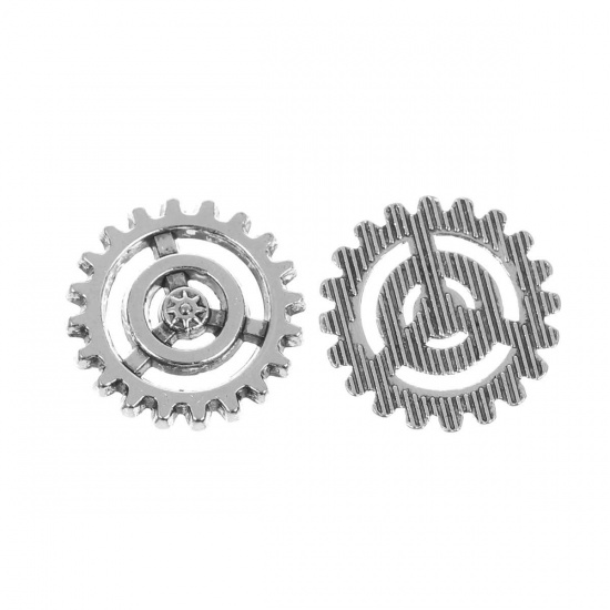 Picture of Zinc Based Alloy Steampunk Embellishments Findings Gear Antique Silver Hollow 18mm( 6/8") Dia, 50 PCs