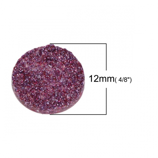 Picture of Druzy /Drusy Resin Dome Seals Cabochon Round Purple Glitter 12mm( 4/8") Dia, 20 PCs