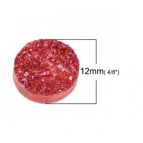 Picture of Druzy /Drusy Resin Dome Seals Cabochon Round Rose Red Glitter 12mm( 4/8") Dia, 20 PCs