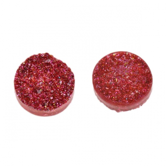 Picture of Druzy /Drusy Resin Dome Seals Cabochon Round Rose Red Glitter 12mm( 4/8") Dia, 20 PCs