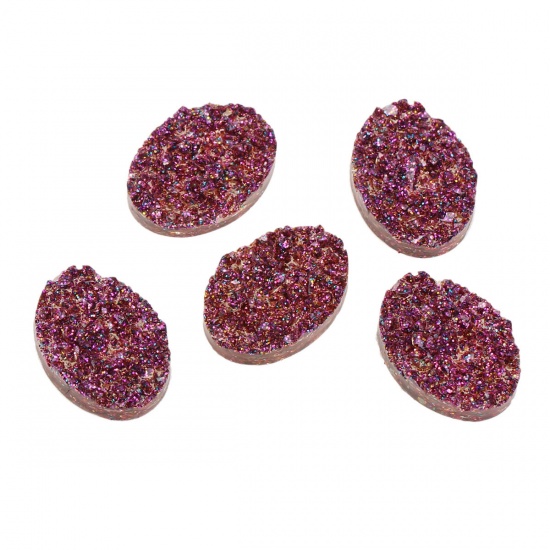 Picture of Druzy /Drusy Resin Dome Seals Cabochon Oval Purple Glitter 18mm( 6/8") x 13mm( 4/8"), 20 PCs