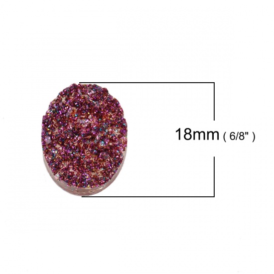 Picture of Druzy /Drusy Resin Dome Seals Cabochon Oval Purple Glitter 18mm( 6/8") x 13mm( 4/8"), 20 PCs