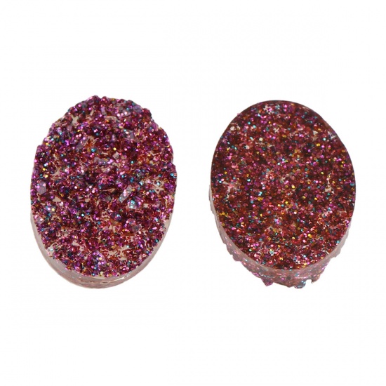 Picture of Druzy /Drusy Resin Dome Seals Cabochon Oval Purple Glitter 18mm( 6/8") x 13mm( 4/8"), 20 PCs