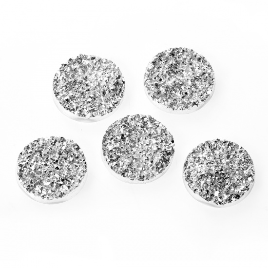 Picture of Druzy /Drusy Resin Dome Seals Cabochon Round Silvery White 18mm( 6/8") Dia, 20 PCs