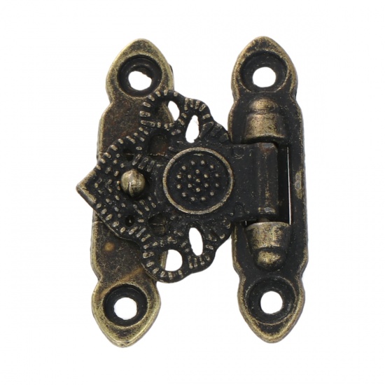 Picture of Iron Based Alloy Cabinet Box Lock Catch Latches Antique Bronze 36mm x 25mm(1 3/8" x1") 36mm x 9mm( 1/8" x 3/8"), 5 Sets