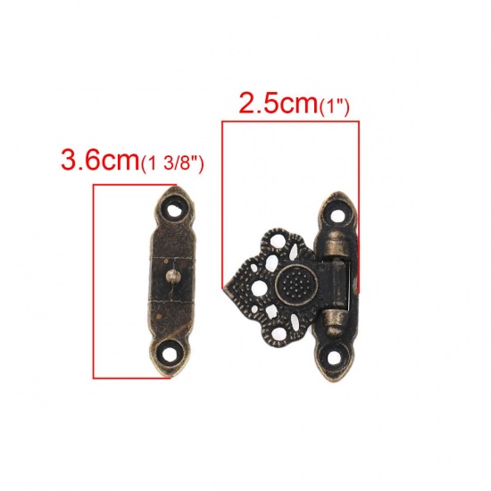 Picture of Iron Based Alloy Cabinet Box Lock Catch Latches Antique Bronze 36mm x 25mm(1 3/8" x1") 36mm x 9mm( 1/8" x 3/8"), 5 Sets