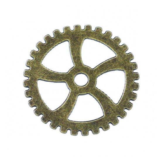 Image de Pendentifs Steampunk en Alliage de Zinc Roue Dentée Fleur Creux Bronze Antique Fleurs 40mm Dia, 10 Pcs