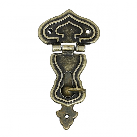 Picture of Iron Based Alloy Cabinet Box Lock Catch Latches Antique Bronze 6.3cm x3.9cm(2 4/8" x1 4/8") 4.8cm x1.6cm(1 7/8" x 5/8"), 2 Sets