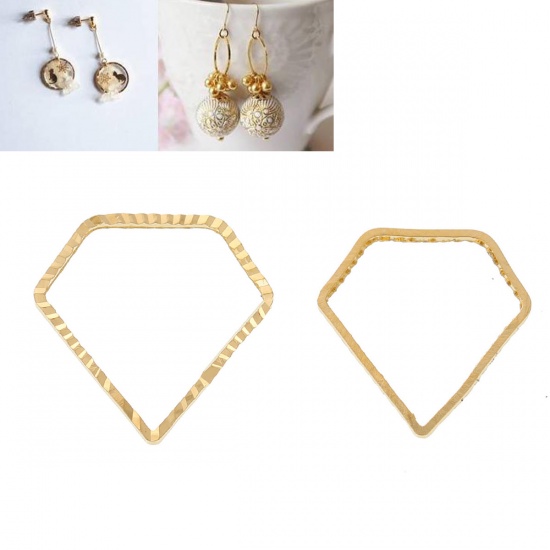 Picture of Brass Connectors Frames Diamond Shape Gold Plated 15mm( 5/8") x 15mm( 5/8"), 20 PCs                                                                                                                                                                           