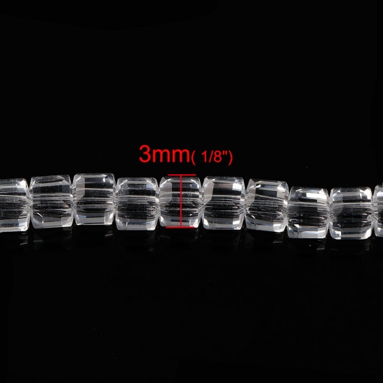 Picture of Glass Loose Beads Square Clear Transparent Faceted About 3mm x 3mm, Hole: Approx 0.8mm, 32.5cm long, 1 Piece (Approx 100 PCs/Strand)