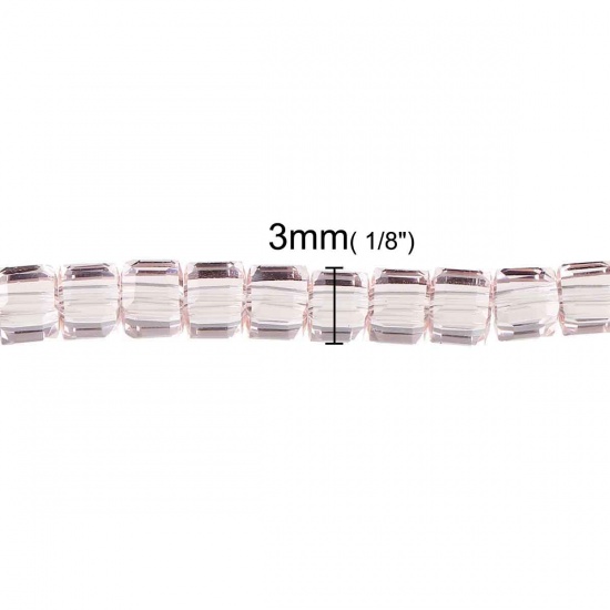 Picture of Glass Loose Beads Square Pink Transparent Faceted About 3mm x 3mm, Hole: Approx 0.8mm, 31.5cm long, 1 Piece (Approx 100 PCs/Strand)