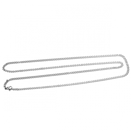 Picture of 304 Stainless Steel Jewelry Chain Necklace Silver Tone Link Curb Chain 61.5cm(24 2/8") long, Chain Size: 4x2.7mm(1/8"x1/8"), 1 Piece
