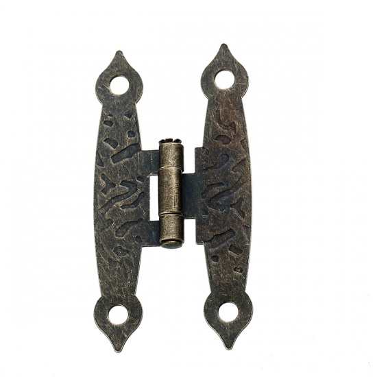 Immagine di Lega di Ferro Cerniere Porta di Testa Rettangolo Bronzo Antico Modello Girevole 65mm x 20mm, 5 Pz
