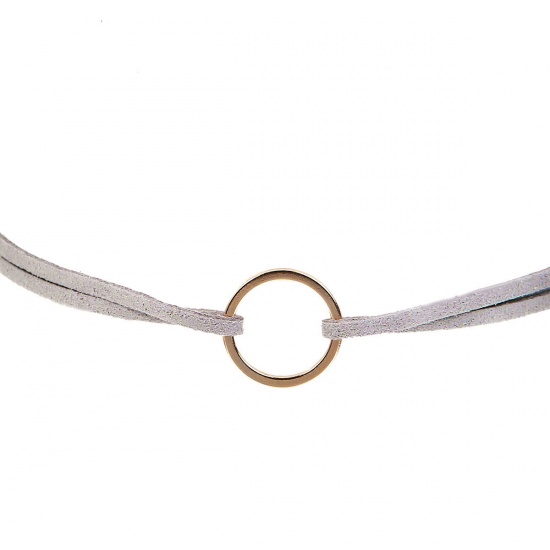Picture of Gray Velvet Faux Suede Choker Necklace Gold Plated Circle Ring Pendant 33cm(13") long, 1 Piece