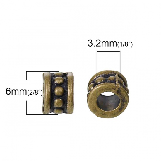 Picture of Zinc Based Alloy Beads Cylinder Antique Bronze About 6mm x 4mm, Hole: Approx 3.2mm, 100 PCs