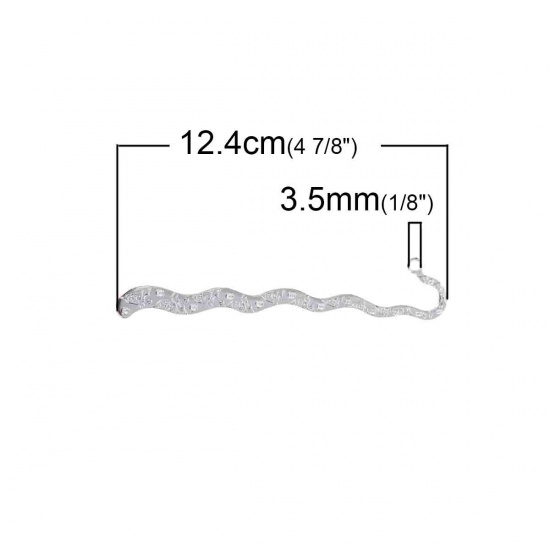 Immagine di Lega di Zinco Segnalibro Onda Argento Placcato Modello Disegno (Adatto ss9 Strass) 12.4mm x 2.3cm, 5 Pz