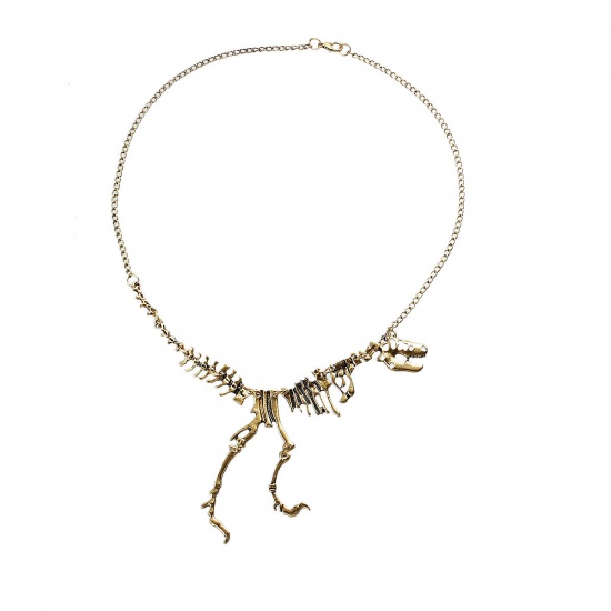 Picture of New Fashion Statement Necklace Gold Tone Antique Gold Dinosaur Skeleton 55cm(21 5/8") long, 1 Piece