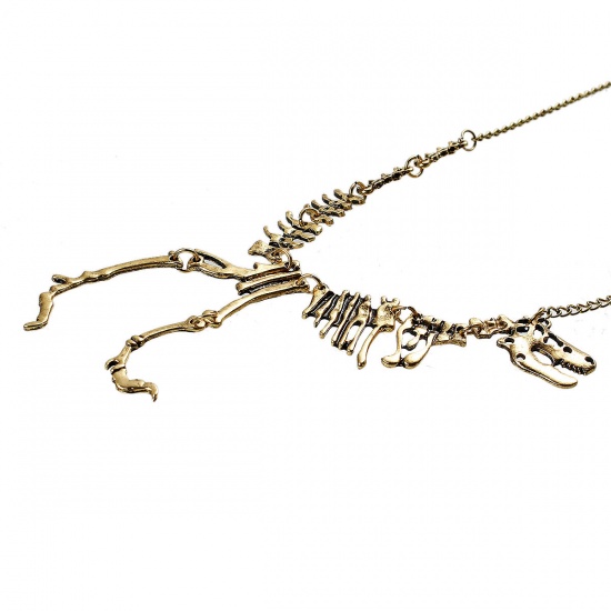 Immagine di Moda Nuova Lega di Zinco Dichiarazione Collana Scheletro Dinosauro Catena Singolare Oro Antico 55cm, 1 Pz