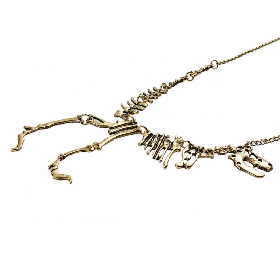 Picture of New Fashion Statement Necklace Gold Tone Antique Gold Dinosaur Skeleton 55cm(21 5/8") long, 1 Piece