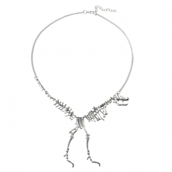 Picture of New Fashion Statement Necklace Link Curb Chain Antique Silver Dinosaur Skeleton Connector 48.3cm(19") long, 1 Piece