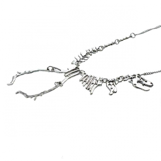 Immagine di Moda Nuova Lega di Zinco Dichiarazione Collana Scheletro Dinosauro Catena Singolare Argento Antico 48.3cm, 1 Pz