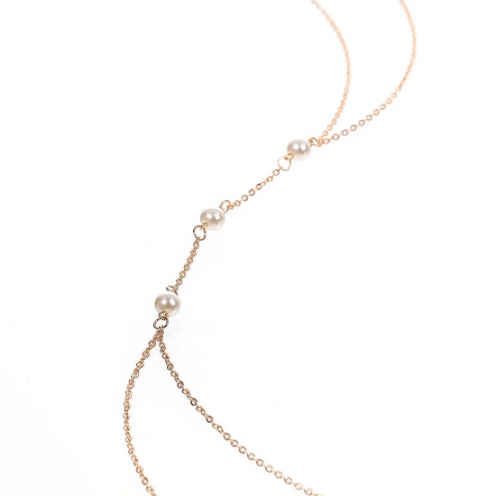 Image de Collier Chaîne de Corps Perles Imitation Blanc en Acrylique Chaîne Maille Forçat Doré 56.0cm long, 103cm long, 1 Pièce