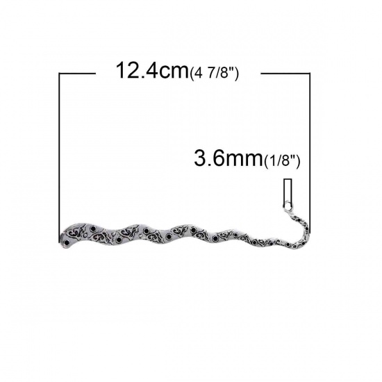 Picture of Zinc Based Alloy Bookmark Wave Antique Silver Color (Can Hold ss9 Rhinestone) 12.4cm(4 7/8") x 2.3cm( 7/8"), 5 PCs