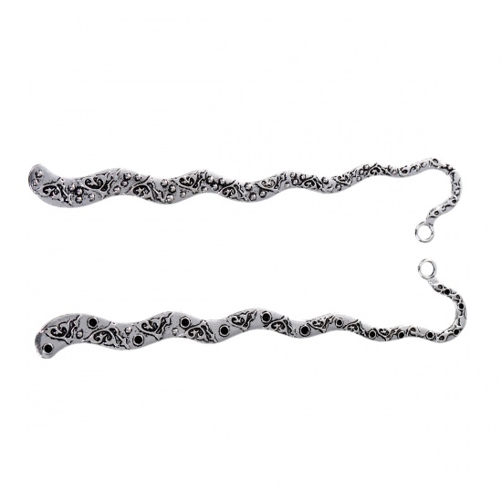 Picture of Zinc Based Alloy Bookmark Wave Antique Silver Color (Can Hold ss9 Rhinestone) 12.4cm(4 7/8") x 2.3cm( 7/8"), 5 PCs