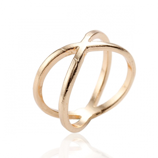 Picture of Zinc Based Alloy Unadjustable Rings Gold Plated X Shape 16.1mm(US Size 5.5), 1 Piece