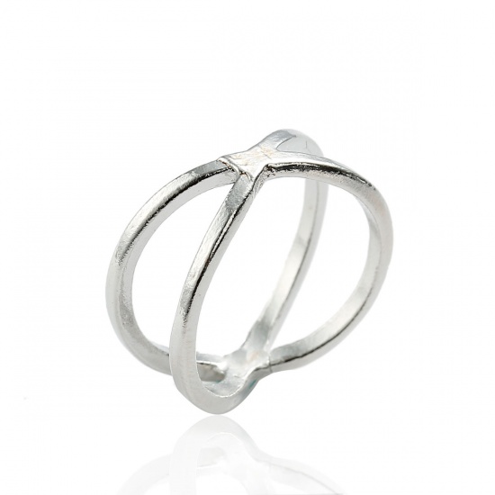 Bild von Modisch Uneinstellbar Ring X Form Silberfarbe 16.1mm（US Größe:5.5) 1 Stück