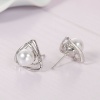 Picture of Acrylic Ear Post Stud Earrings Triangle Silver Tone White Pearl Imitation W/ Stoppers 15mm( 5/8") x 14mm( 4/8"), Post/ Wire Size: (20 gauge), 1 Pair
