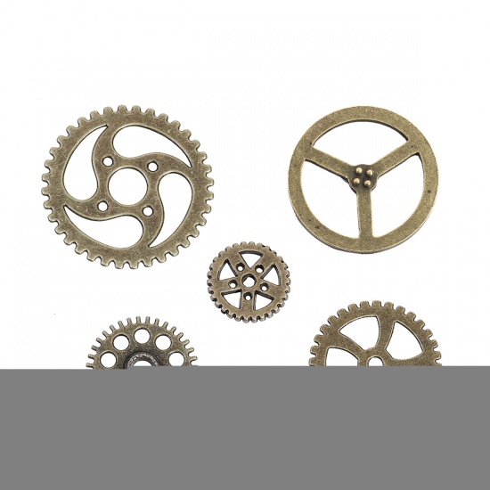 Bild von Steampunk Zinklegierung Charm Anhänger Mix Formen Zahnrad Bronzefarbe 20mm - 34mm D., 20 Stücke