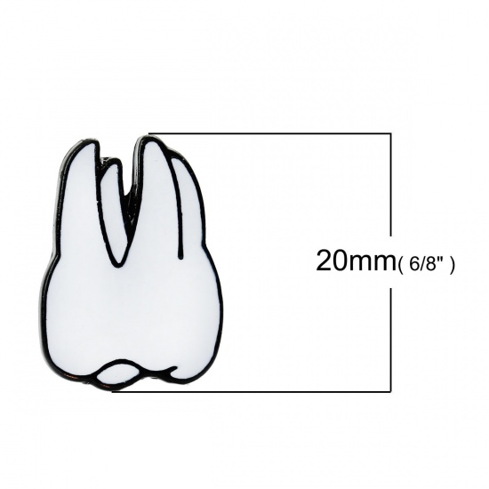 Picture of Tie Tac Lapel Pin Brooches Tooth White Enamel 20mm( 6/8") x 15mm( 5/8"), 1 Piece