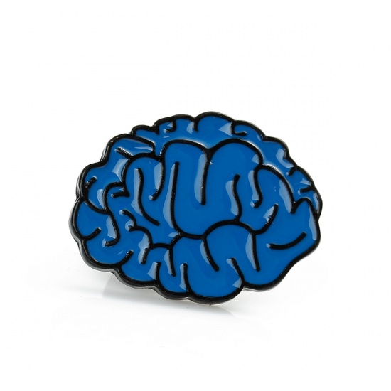 Immagine di Lega di Zinco Moda Nuova Spilla Cervello Umano Anatomico Blu Scuro Smalto 25mm x 19mm, 1 Pz
