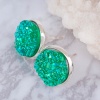 Picture of Copper Druzy/ Drusy Ear Post Stud Earrings Round Silver Plated Green AB Color W/ Stoppers 16mm( 5/8") x 14mm( 4/8"), Post/ Wire Size: (20 gauge), 1 Pair